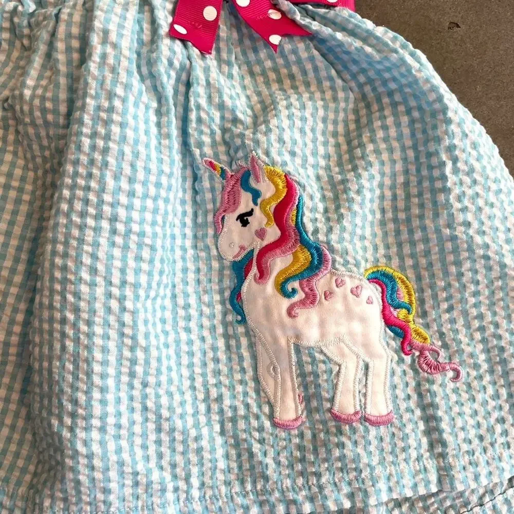 Emily rose unicorn blue plaid halter dress toddler girls 2T